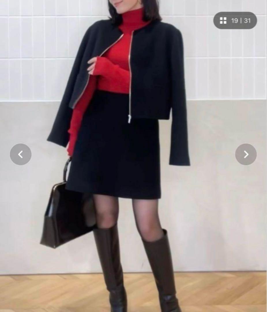 アニュアンス ウールダブルクロスリバーショートジャケット ノーカラージャケット