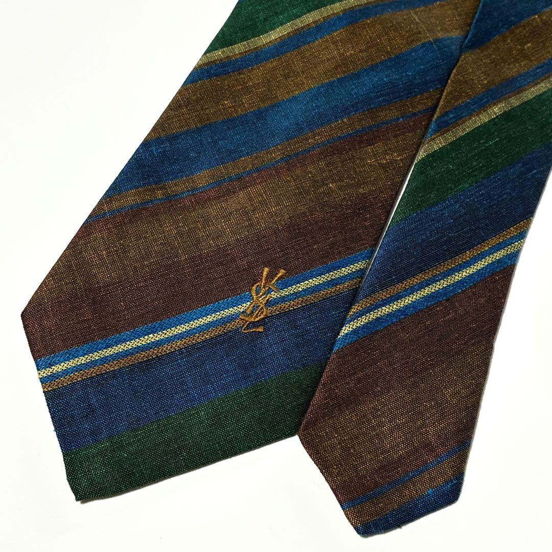 3760✨極美品✨イヴサンローラン ネクタイ レジメンタル カサンドラ ロゴ