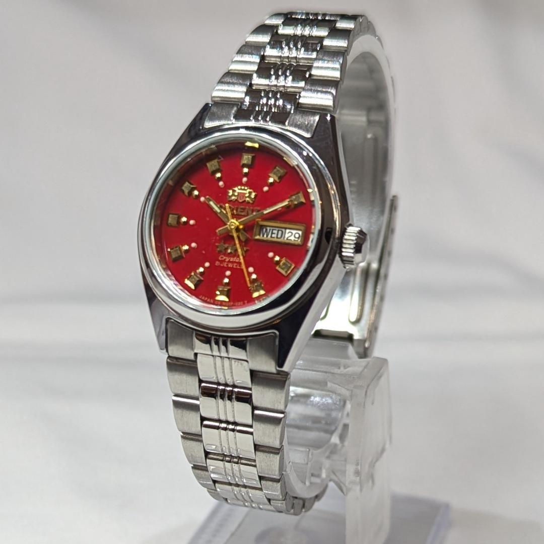ORIENT オートマ レディース 稼働品 赤文字盤 デイデイト