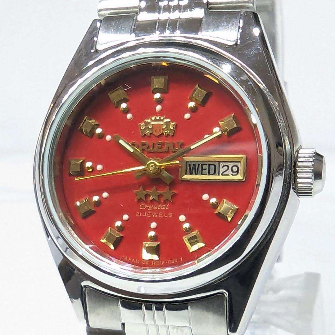 ORIENT オートマ レディース 稼働品 赤文字盤 デイデイト