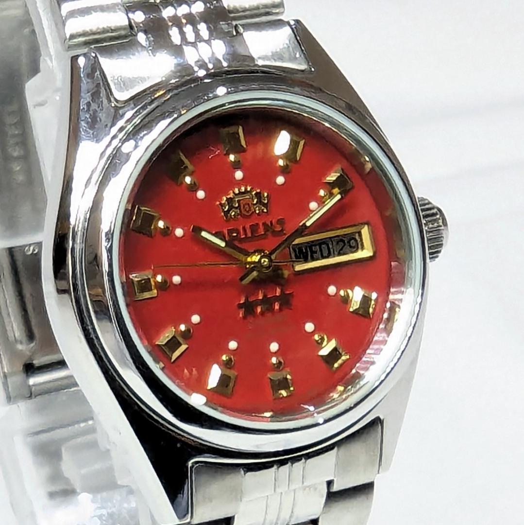 ORIENT オートマ レディース 稼働品 赤文字盤 デイデイト