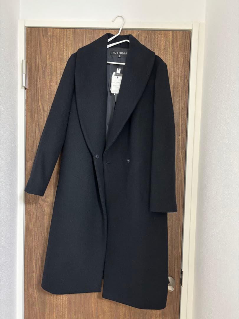 【タグ付き新品】 INDIVI ウール100%チェスターコート ブラック