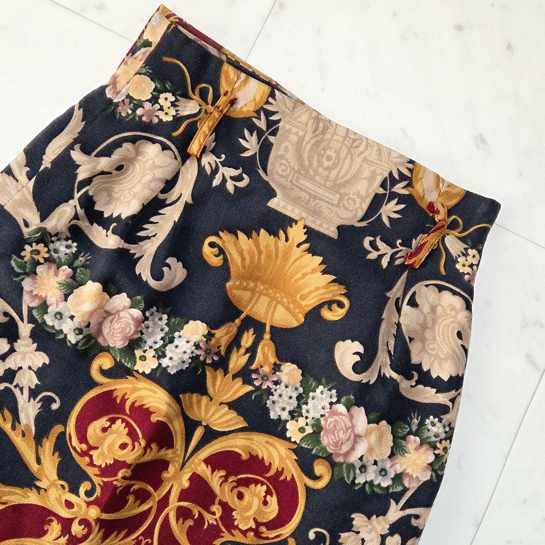 ETRO ヴィンテージ バロック調フラワー ラップスカート ウールシルク