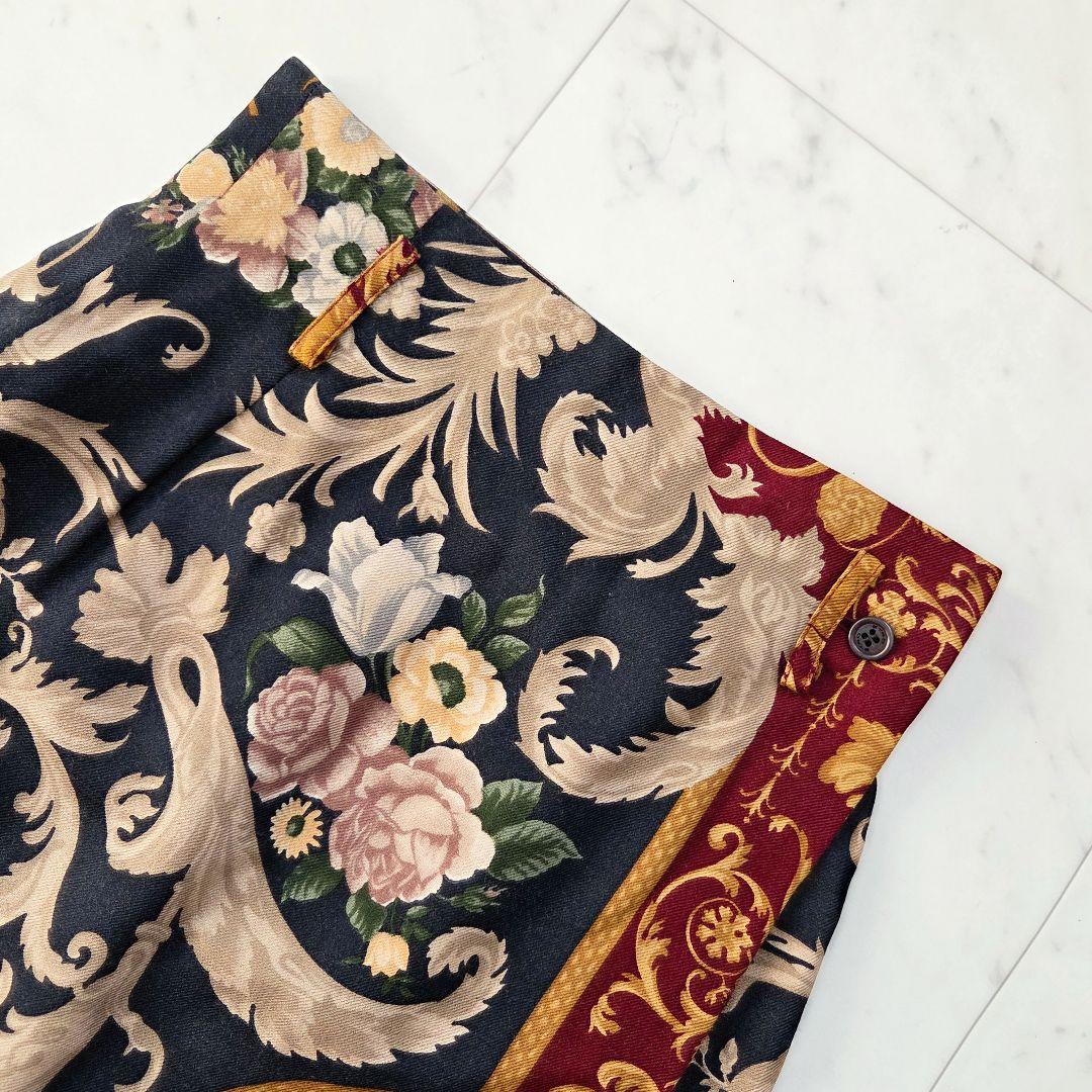 ETRO ヴィンテージ バロック調フラワー ラップスカート ウールシルク