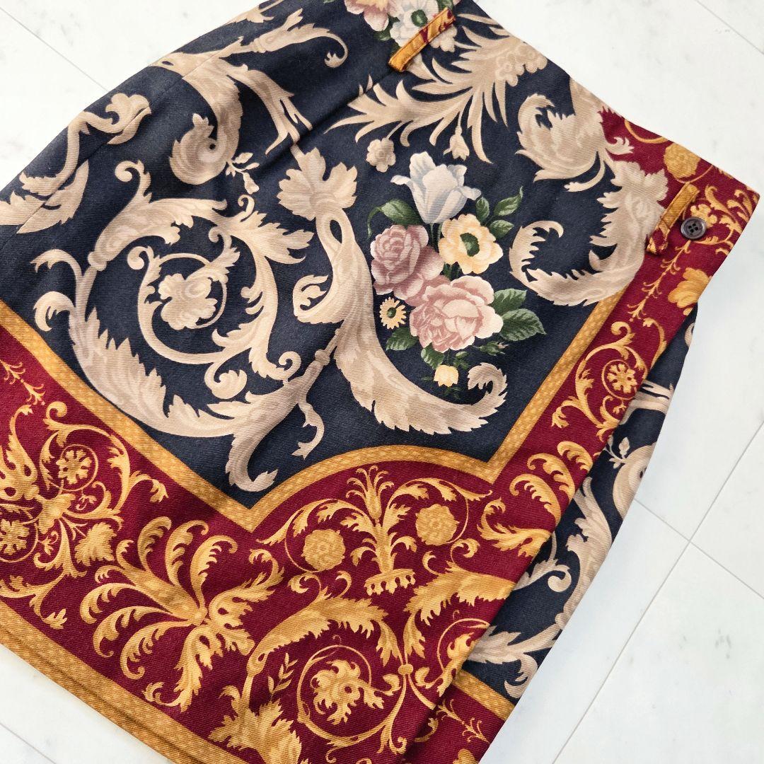 ETRO ヴィンテージ バロック調フラワー ラップスカート ウールシルク