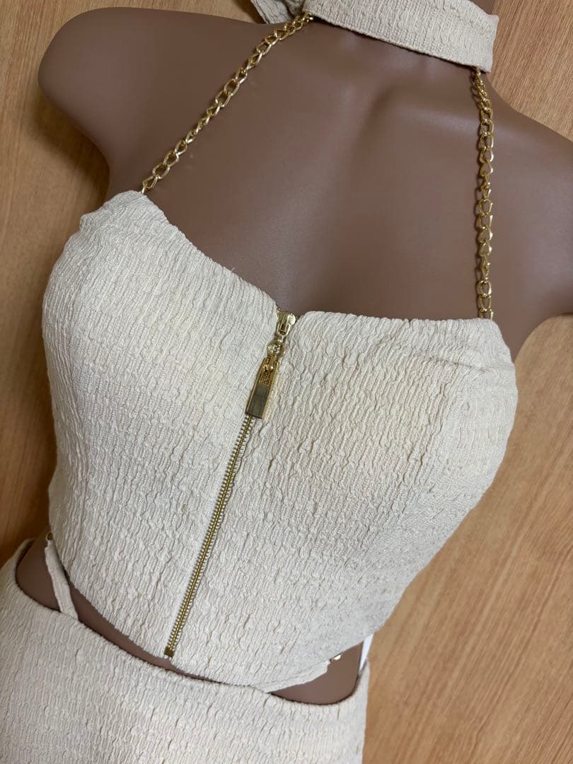 GL3332＊チェーンモチーフホルターネックセットアップclS