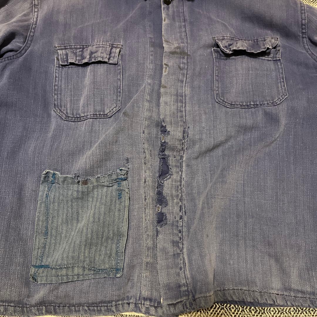 60s フレンチワークジャケット ヘリンボーン フェード ユーロ