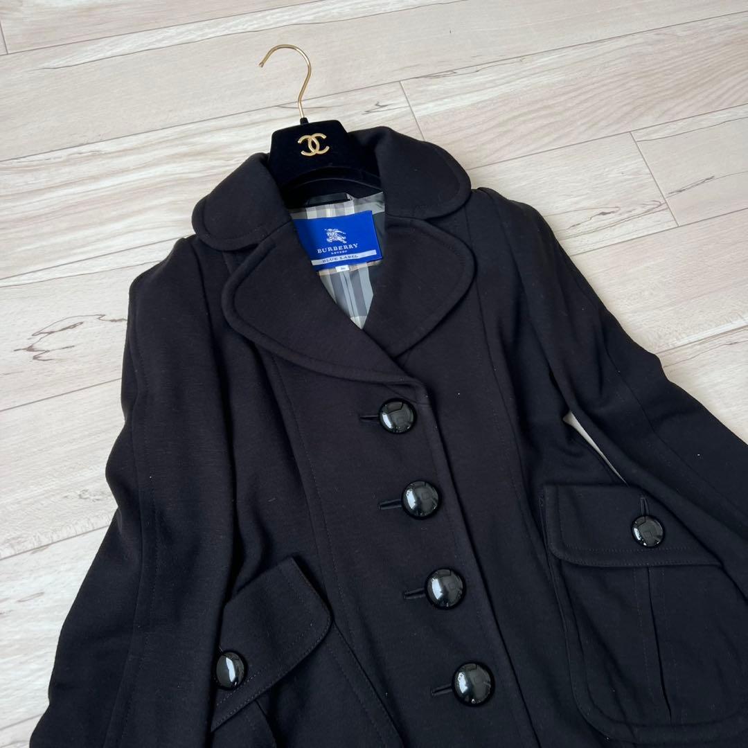 バーバリーブルーレーベル　ウールコート　チェック　Aライン　ビッグボタン