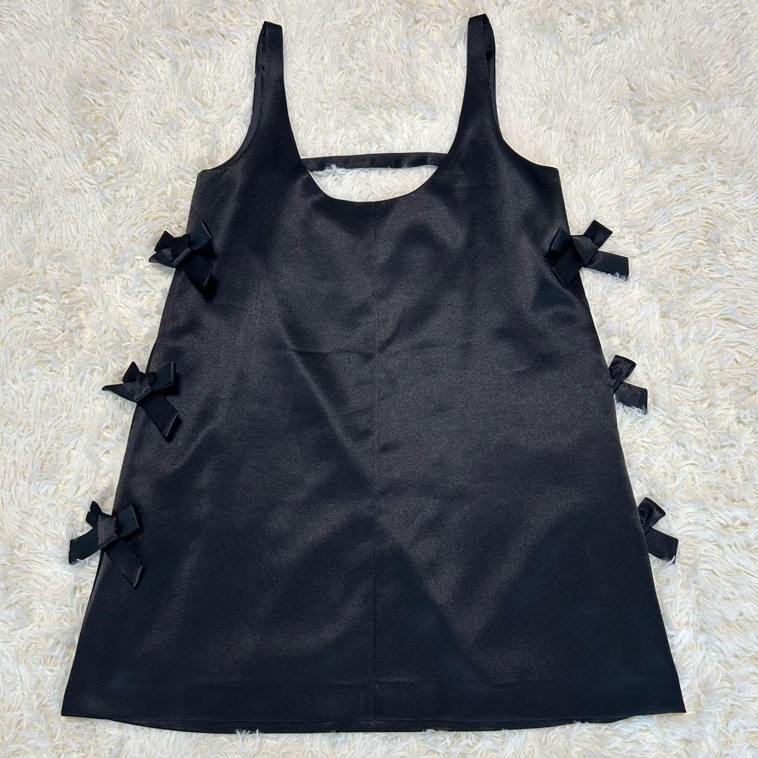 LINKABLE サテン　サイドリボン　ジャンパースカート　ブラック　黒