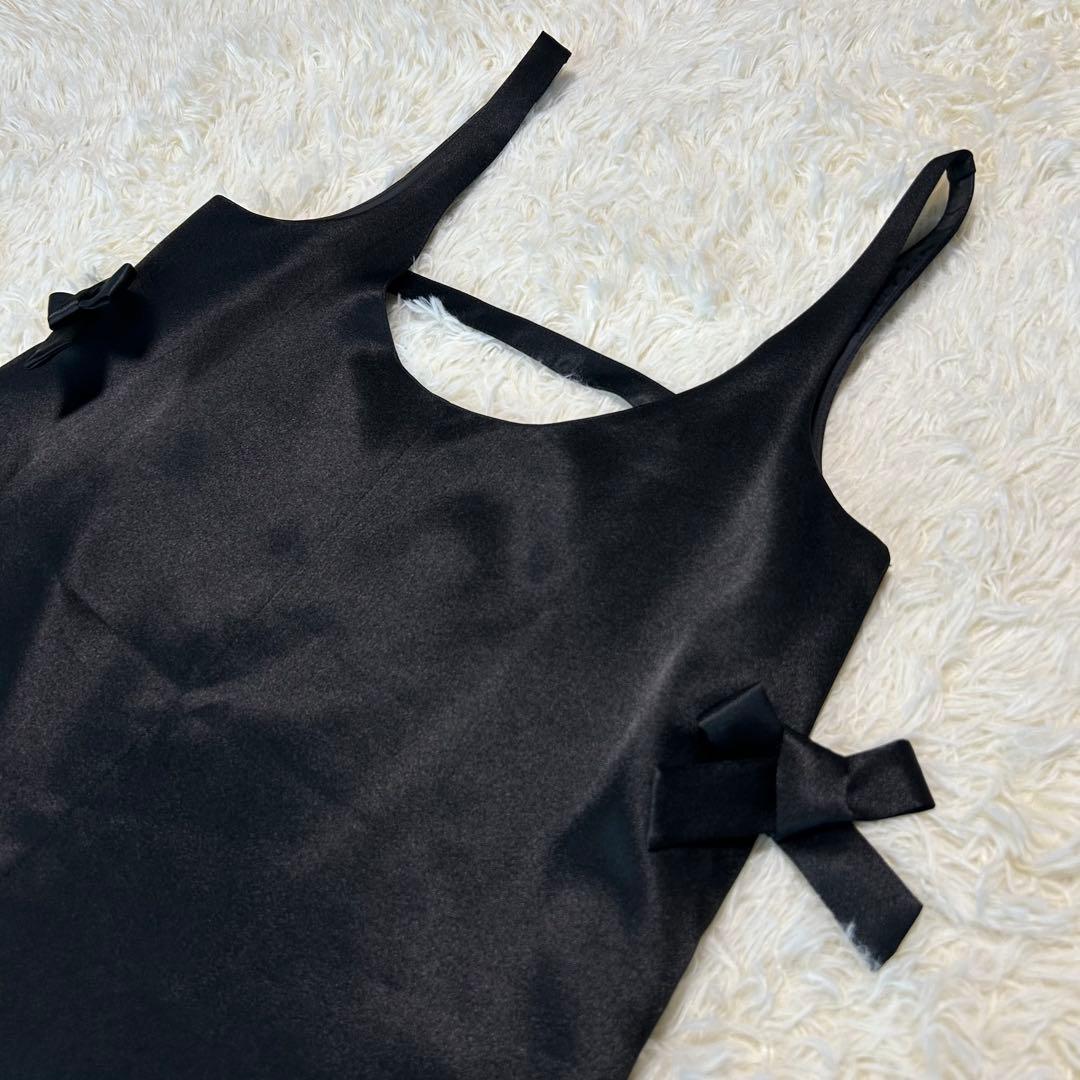 LINKABLE サテン　サイドリボン　ジャンパースカート　ブラック　黒