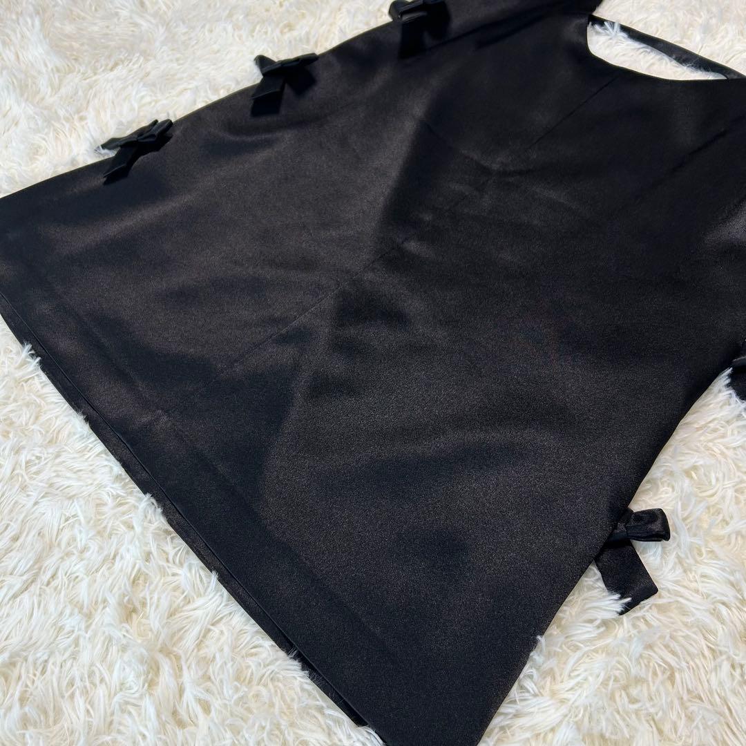 LINKABLE サテン　サイドリボン　ジャンパースカート　ブラック　黒