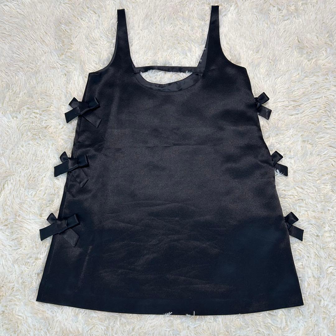 LINKABLE サテン　サイドリボン　ジャンパースカート　ブラック　黒