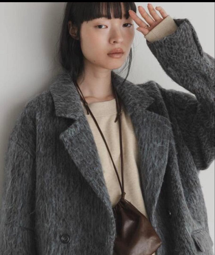 KBF コート アウター シャギーテーラードジャケット チャコールグレー