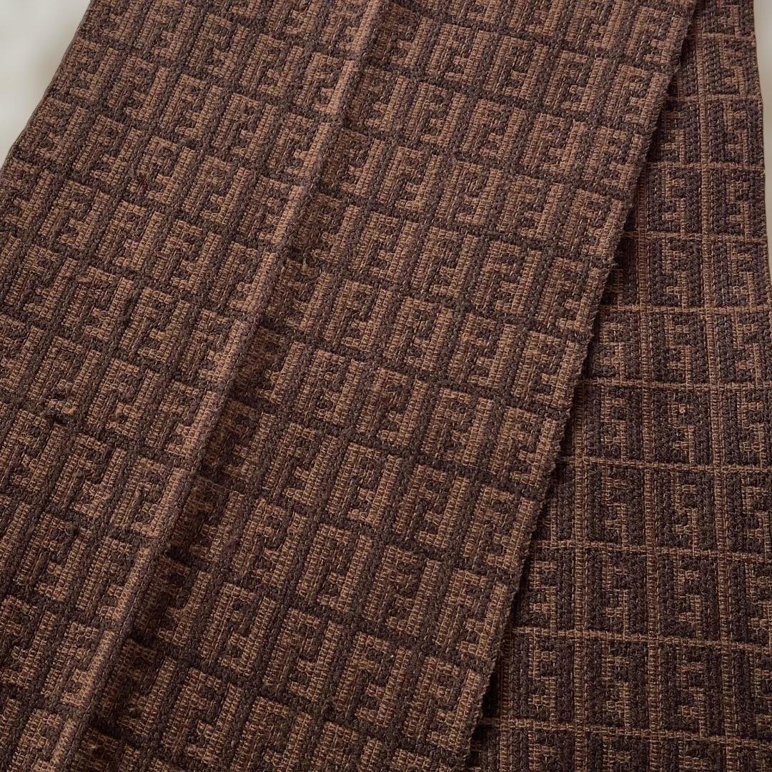 美品　FENDI フェンディ マフラー ブラウン系 ズッカ柄 ロゴ ウール男女