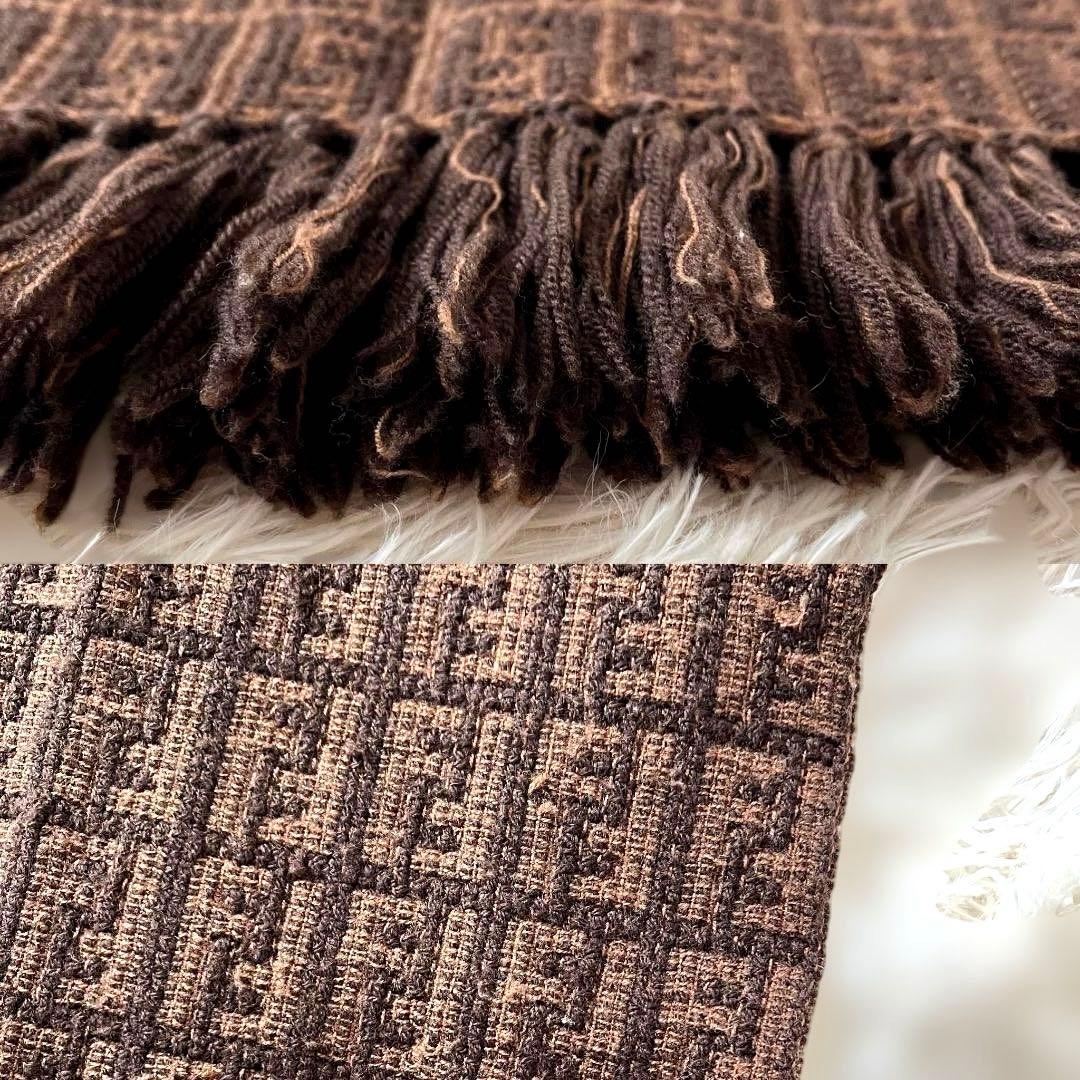 美品　FENDI フェンディ マフラー ブラウン系 ズッカ柄 ロゴ ウール男女