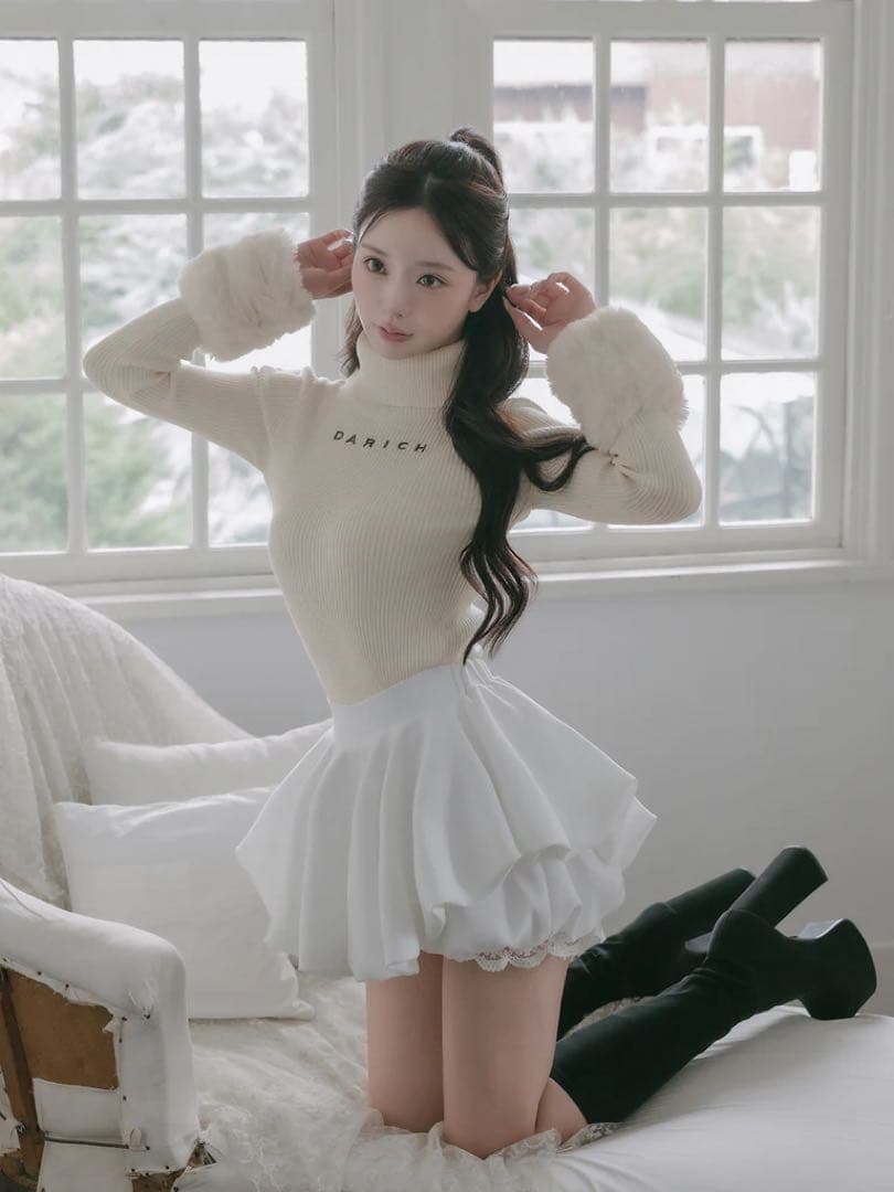 新品タグ付 ダーリッチ ホワイト FL ボリュームバルーンミニスカート