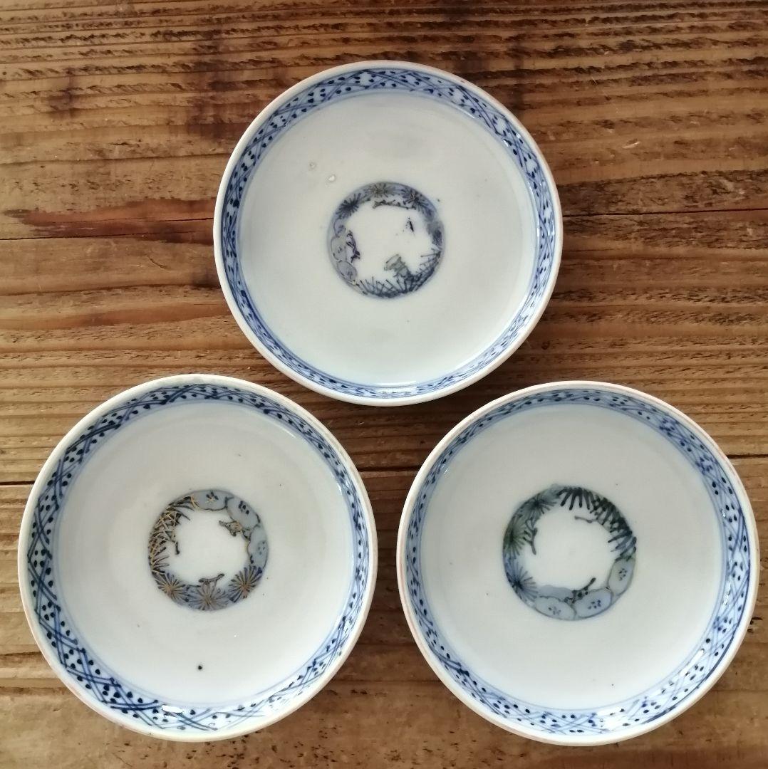 古伊万里　色絵　兎と龍　蓋茶碗　3客