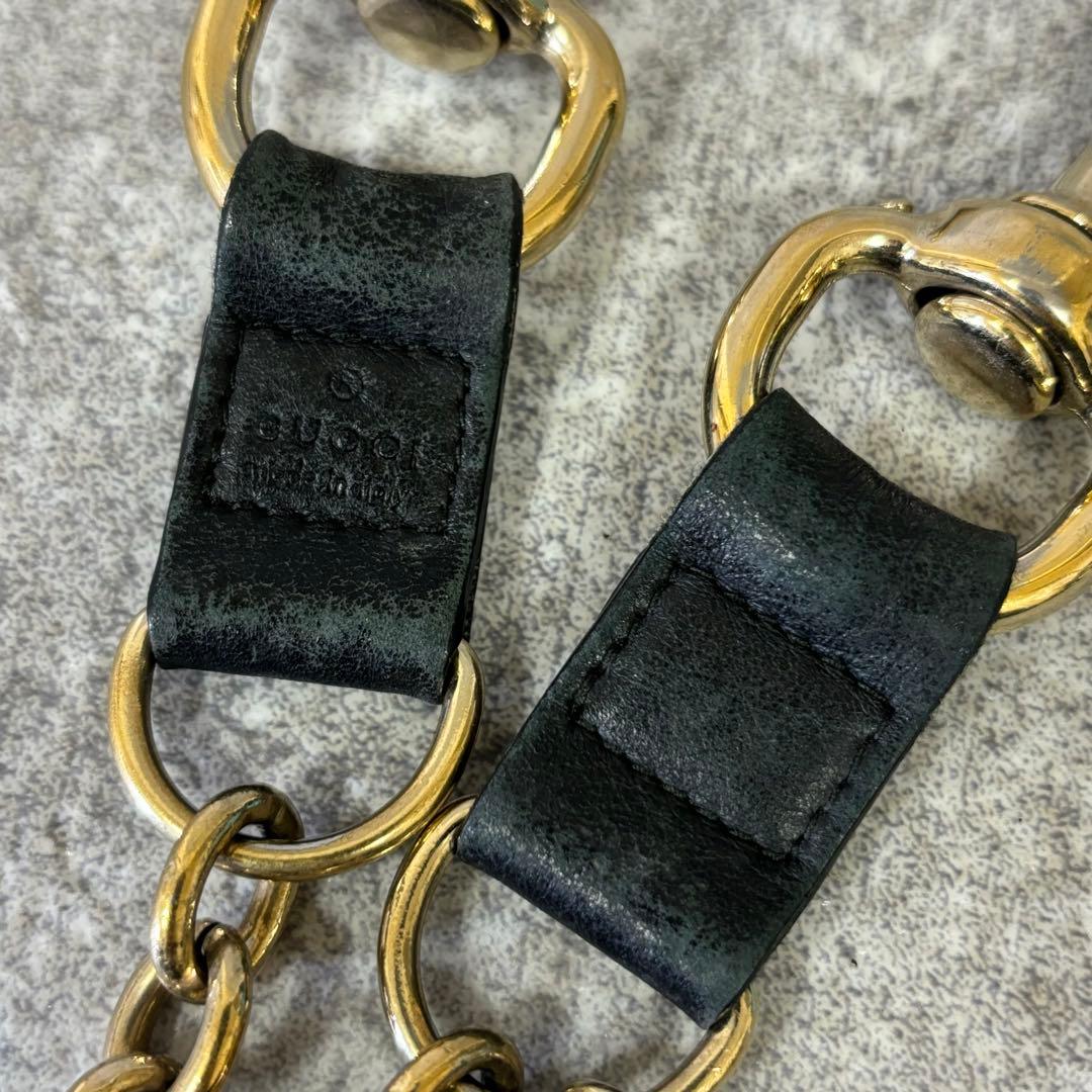 GUCCI グッチ　ウォレットチェーン　インターロッキング　ゴールド　レザー