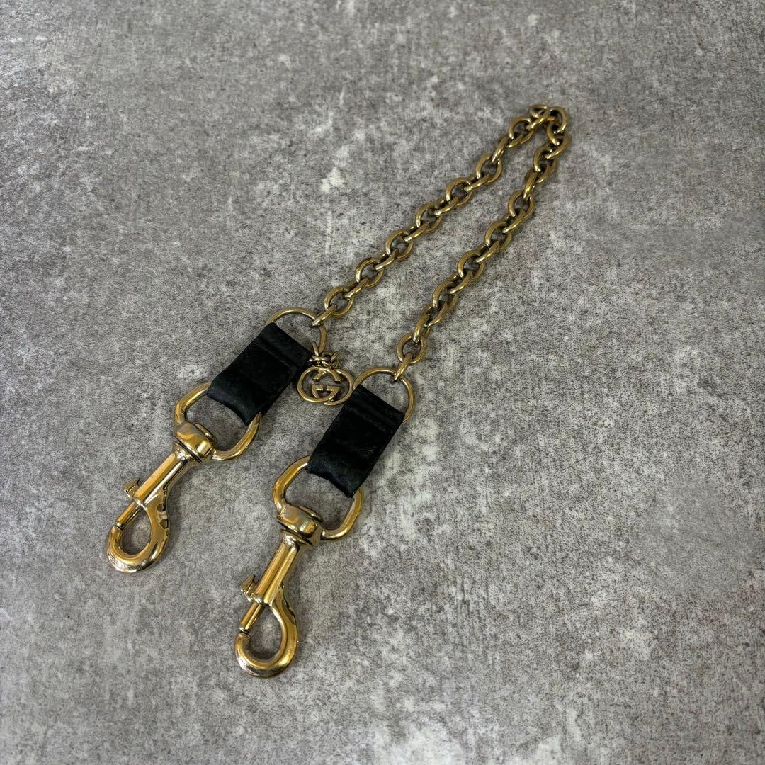 GUCCI グッチ　ウォレットチェーン　インターロッキング　ゴールド　レザー