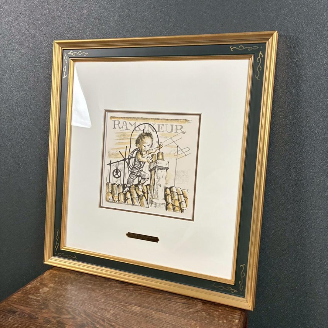 美品 藤田嗣治「小さな職人：煙突掃除人」木版画 レオナール藤田 お洒落な額装