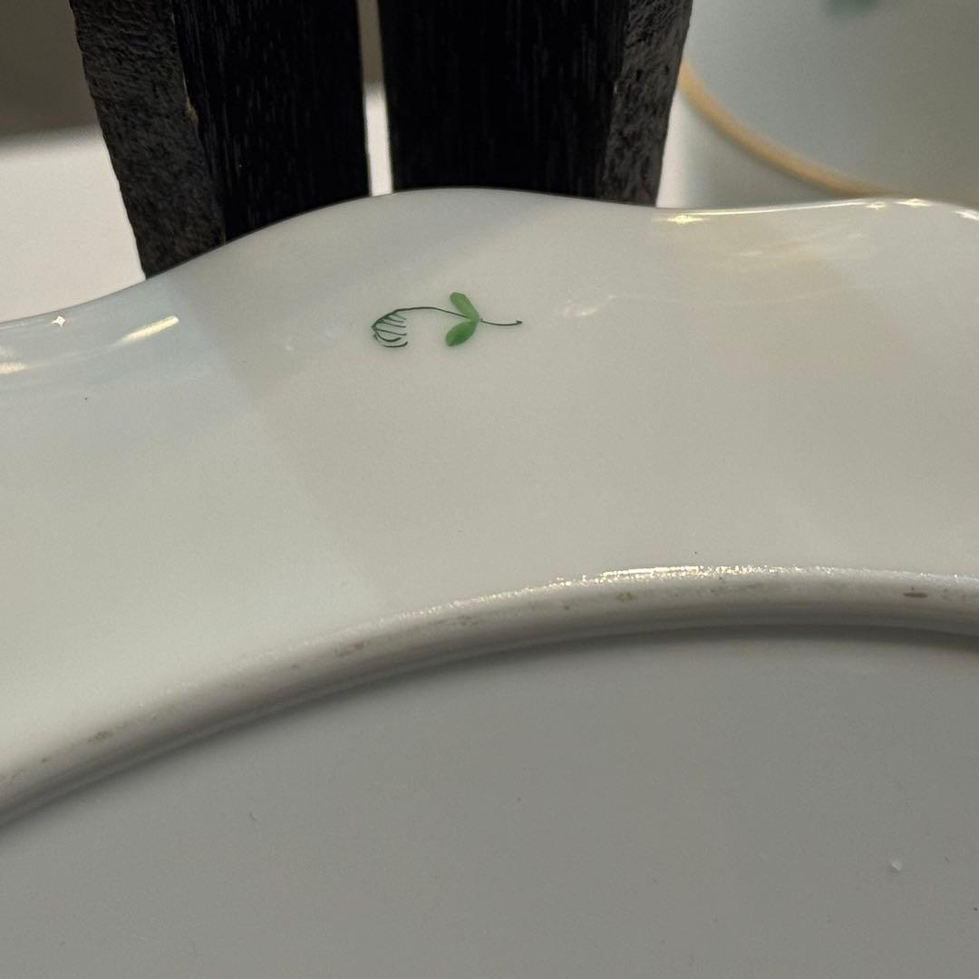 465＊ヘレンド アポニーグリーン カップ＆小皿 手描き