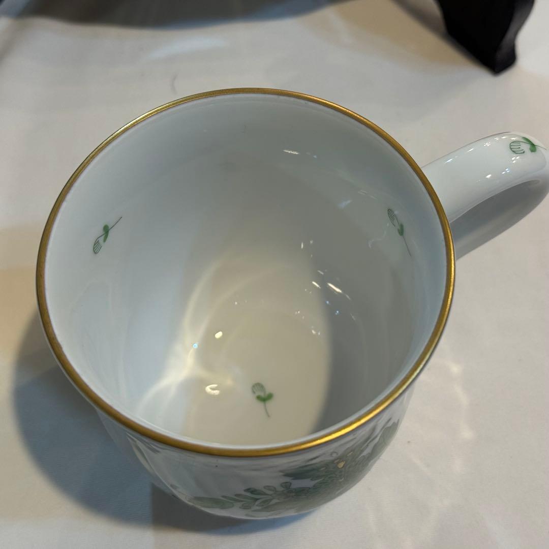 465＊ヘレンド アポニーグリーン カップ＆小皿 手描き