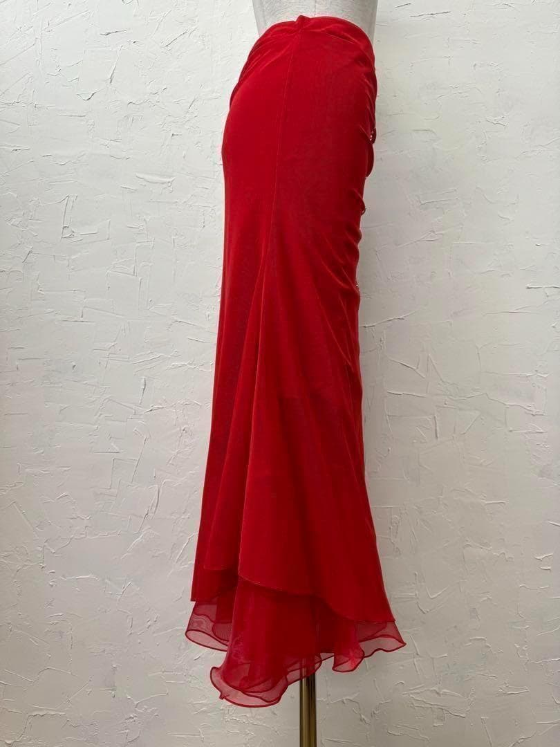 赤　新品　ラインストーン　社交ダンス　フレアーデザインスカートd035