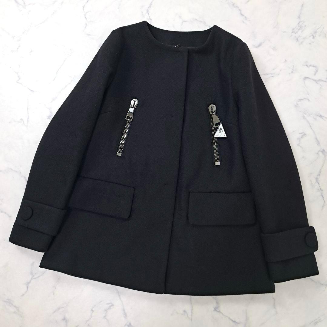 美品★ MONCLER モンクレール ノーカラー ウール コート ジャケット 黒