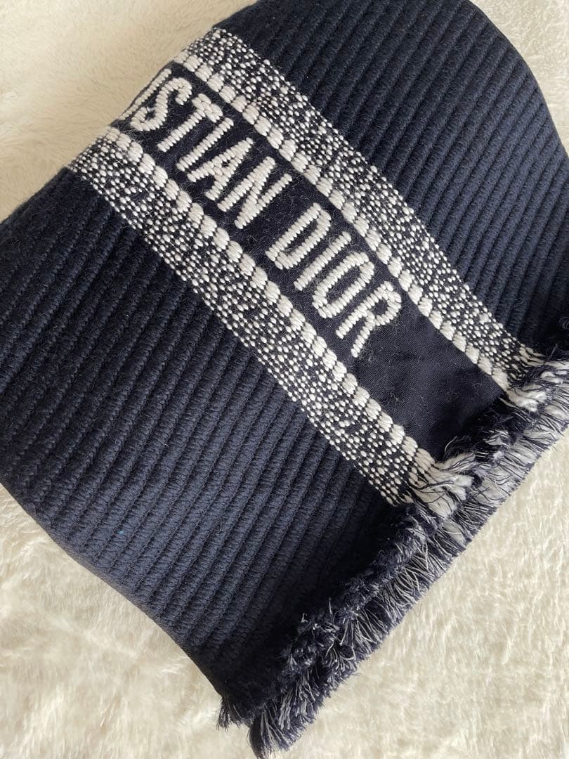 クリスチャン・ディオール ネイビー マフラー 大判 リバーシブル