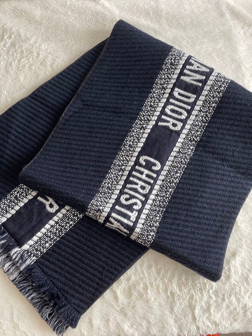 クリスチャン・ディオール ネイビー マフラー 大判 リバーシブル