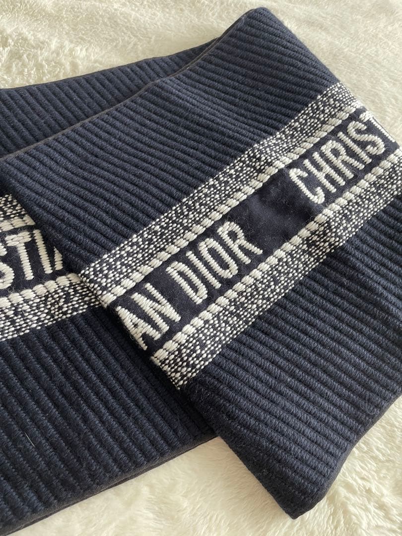 クリスチャン・ディオール ネイビー マフラー 大判 リバーシブル