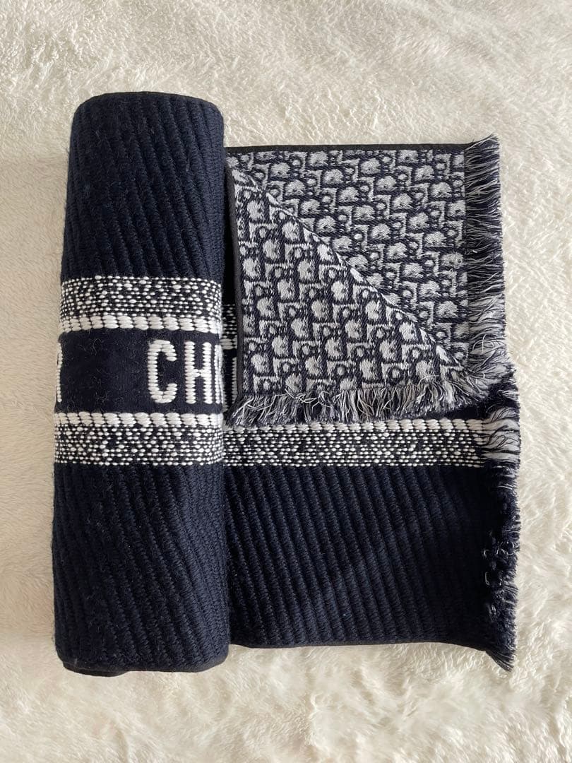 クリスチャン・ディオール ネイビー マフラー 大判 リバーシブル