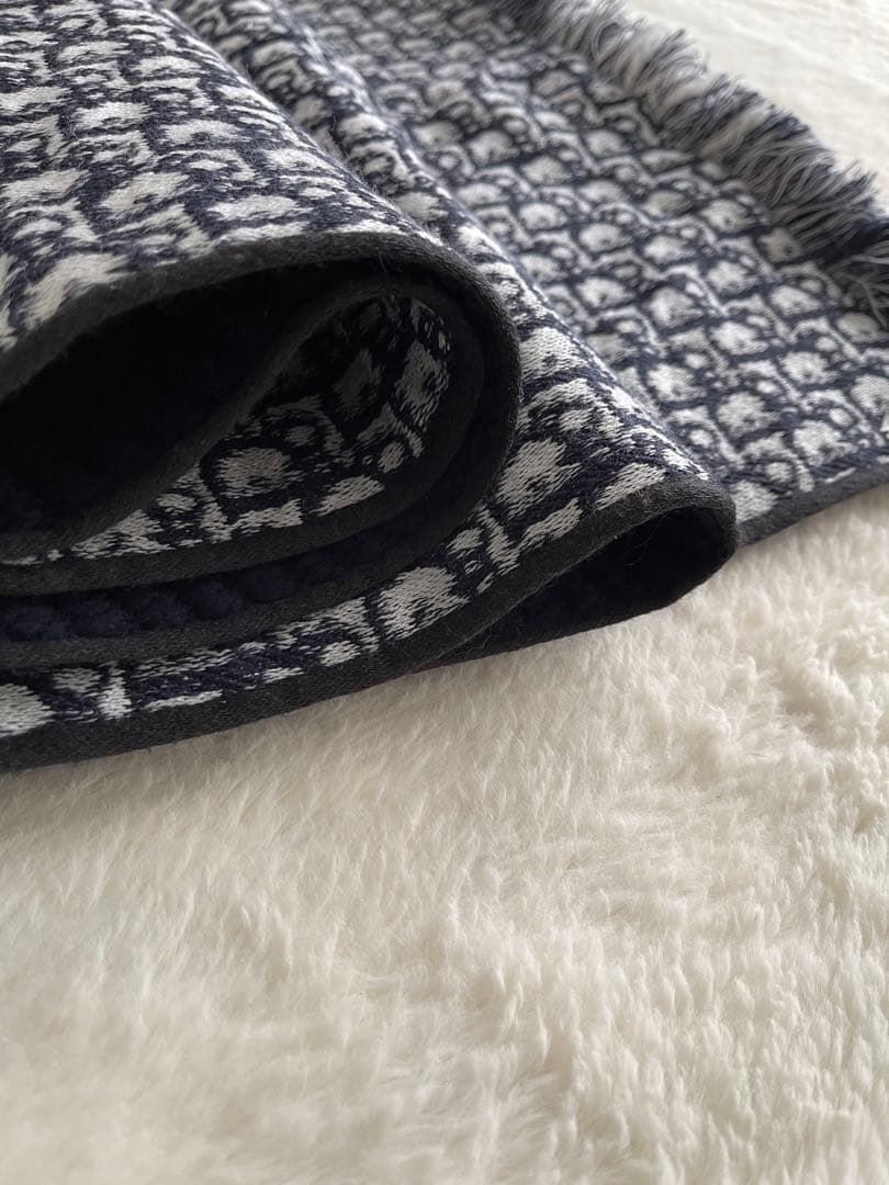 クリスチャン・ディオール ネイビー マフラー 大判 リバーシブル