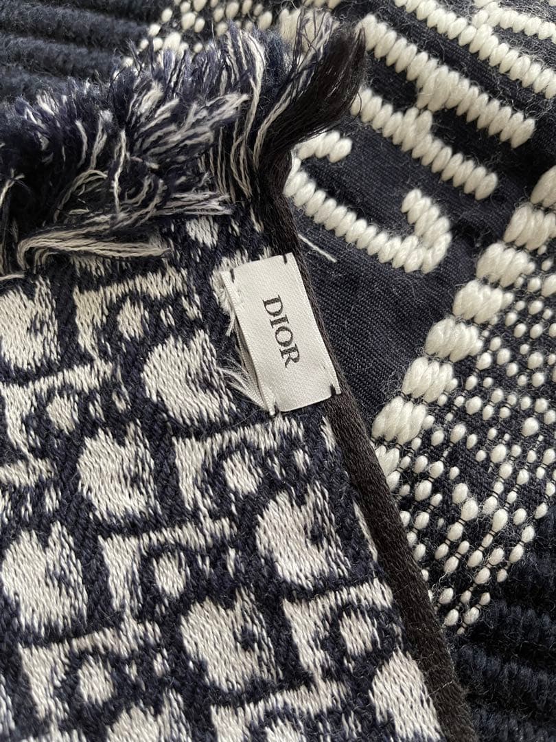 クリスチャン・ディオール ネイビー マフラー 大判 リバーシブル