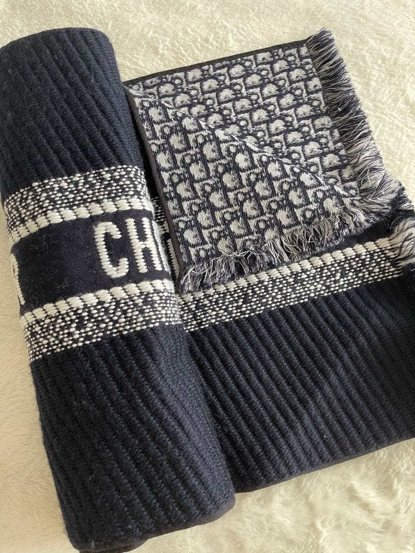 クリスチャン・ディオール ネイビー マフラー 大判 リバーシブル