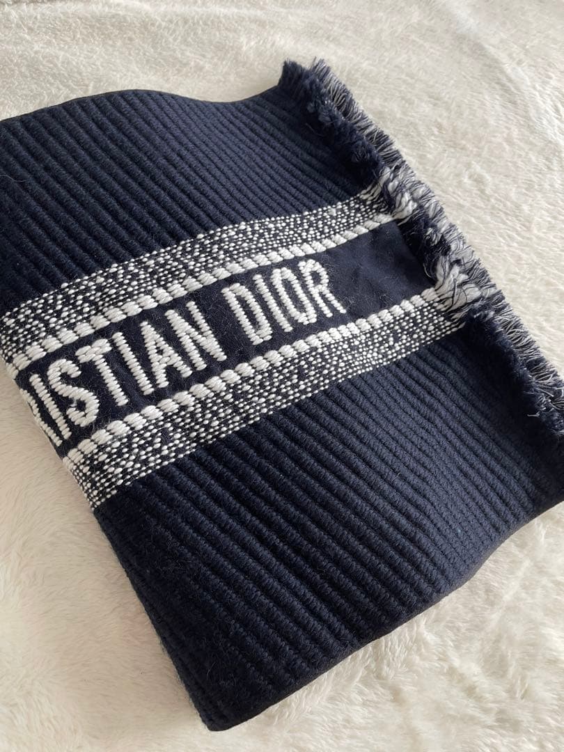 クリスチャン・ディオール ネイビー マフラー 大判 リバーシブル