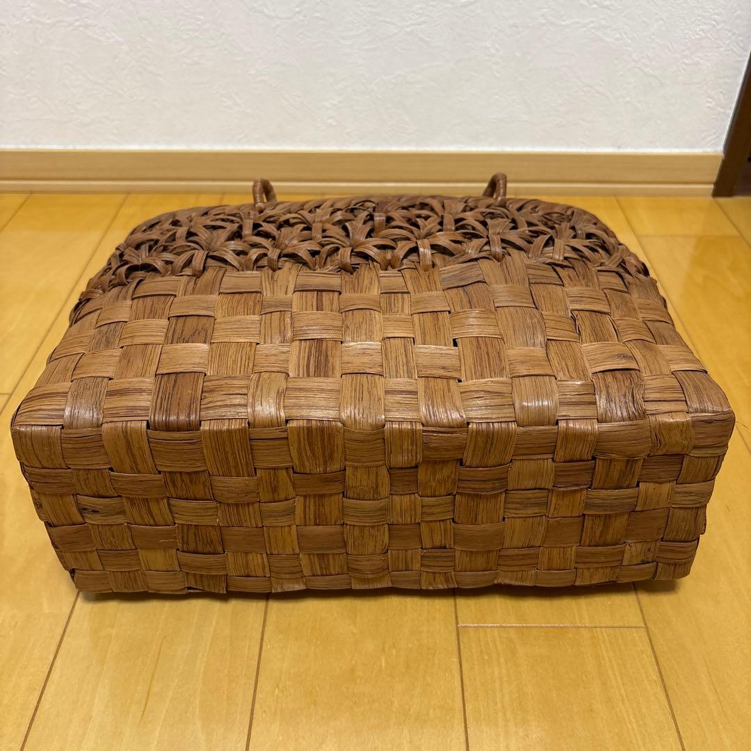 山葡萄かごバッグ 手作り カゴバッグ 内布付き 市松編み、立体花編み
