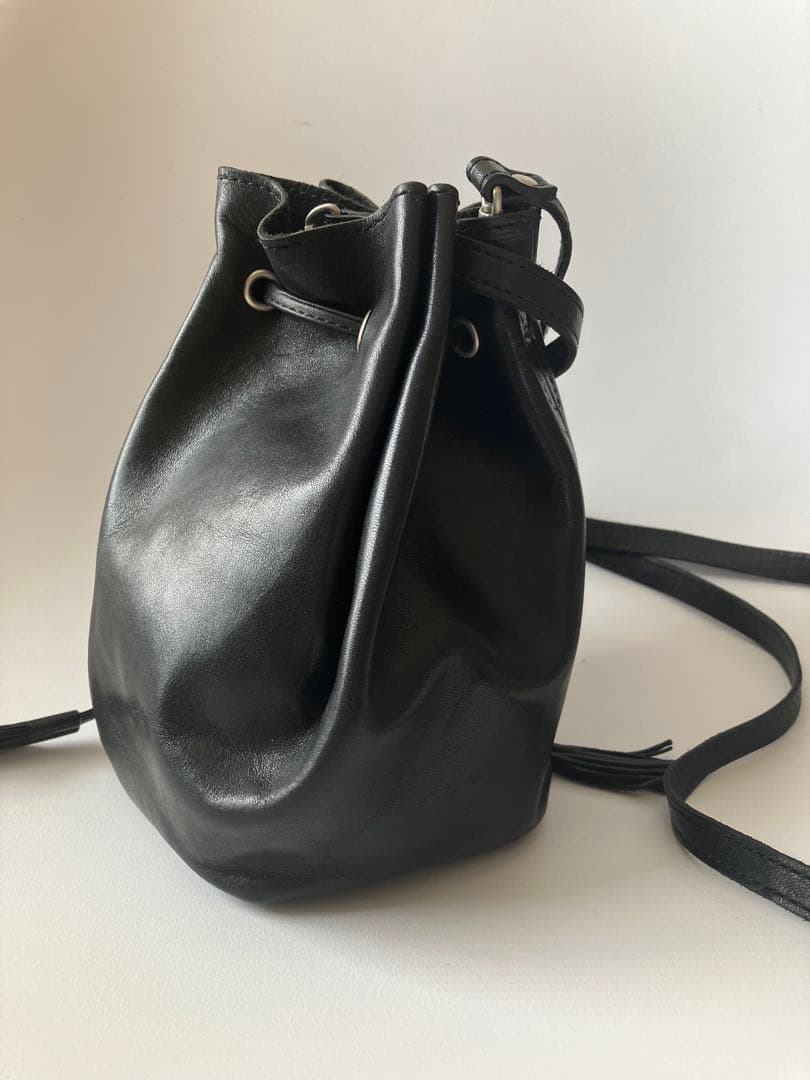 GANZOレザー巾着バッグ　ブラック