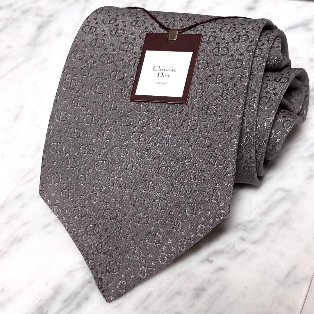 Christian Dior ネクタイ グレー系 CDロゴ柄 パターン柄