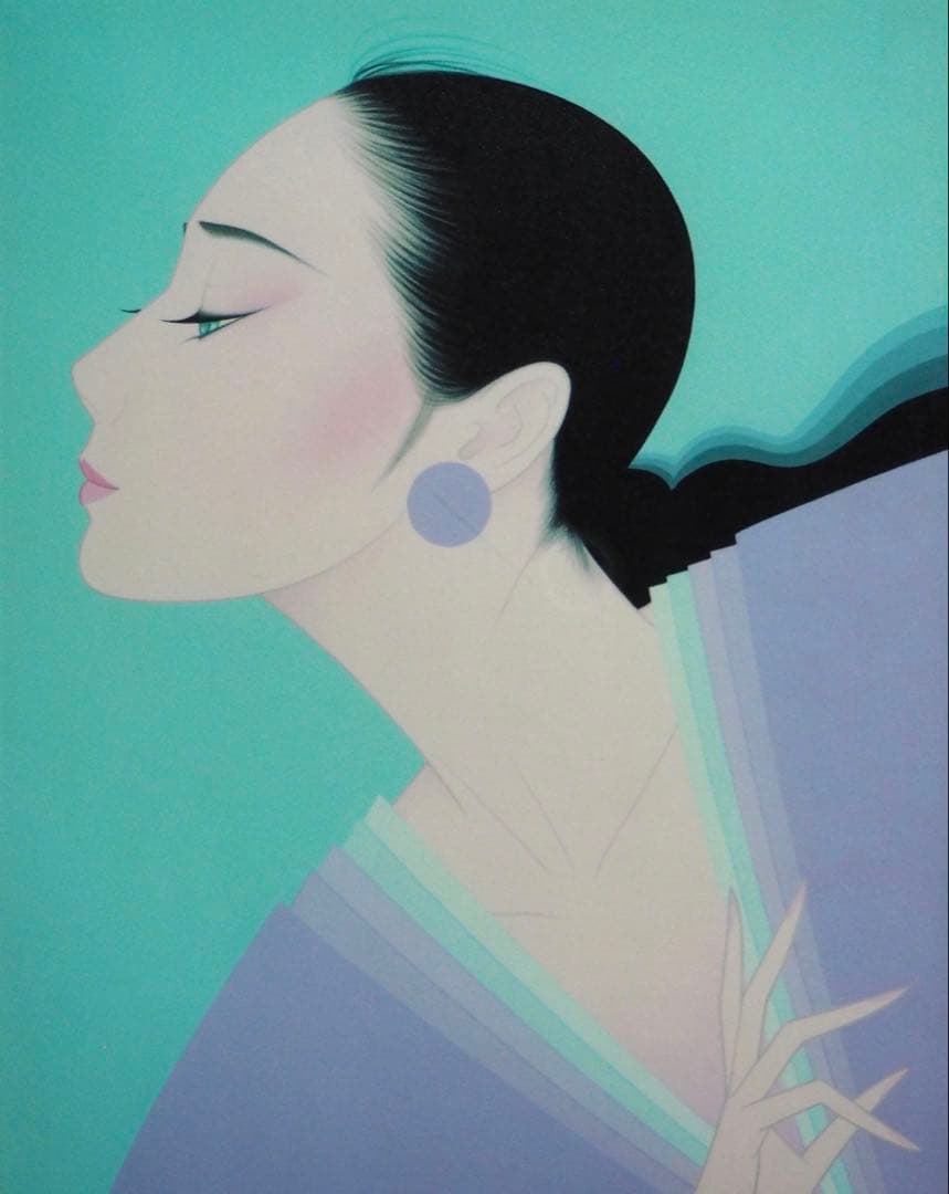 真作■鶴田一郎 版画 GENJI 紫の上 直筆サイン■絵画 美人画 ノエビア