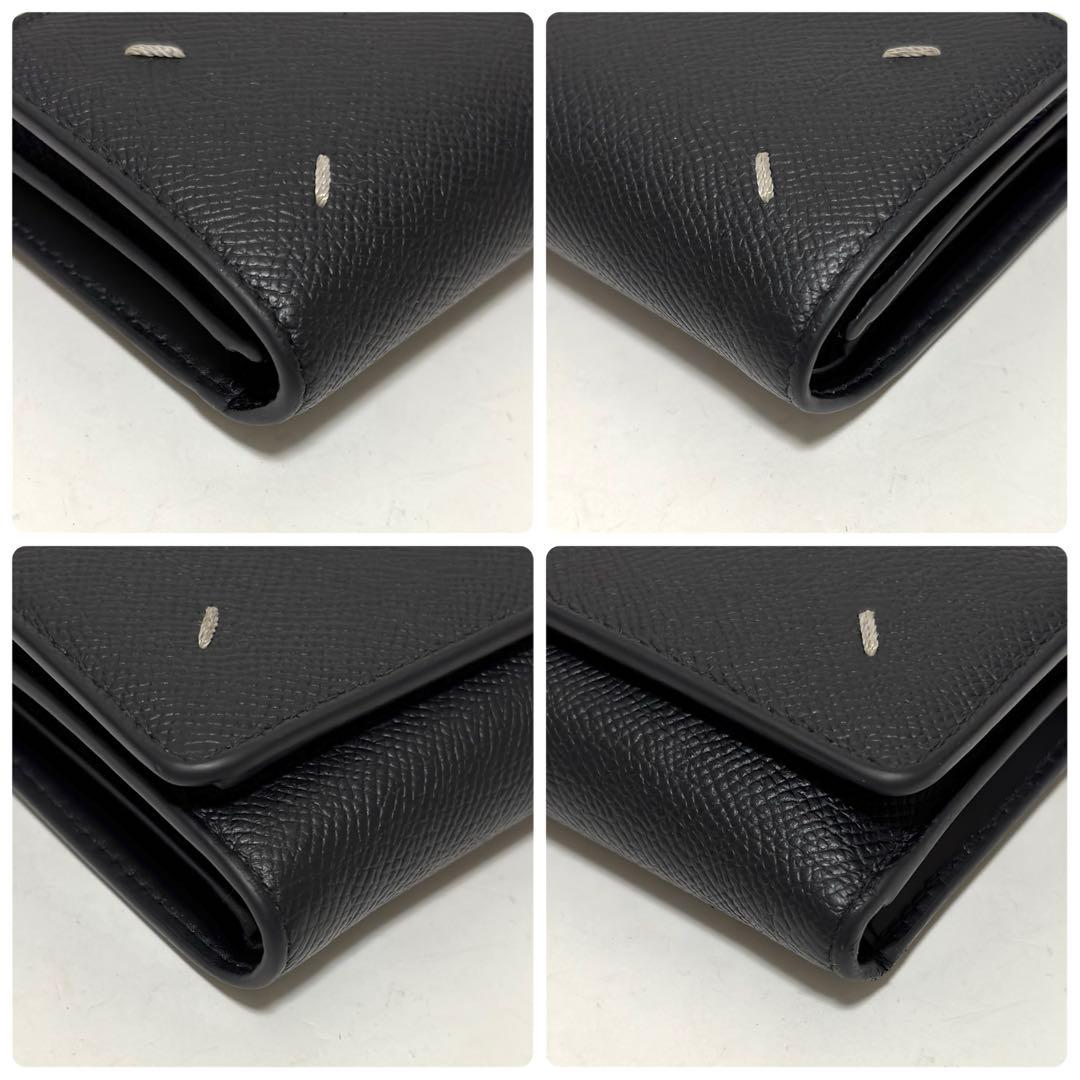 541✨美品✨メゾンマルジェラ 三つ折り財布 4ステッチ レザー ブラック 黒