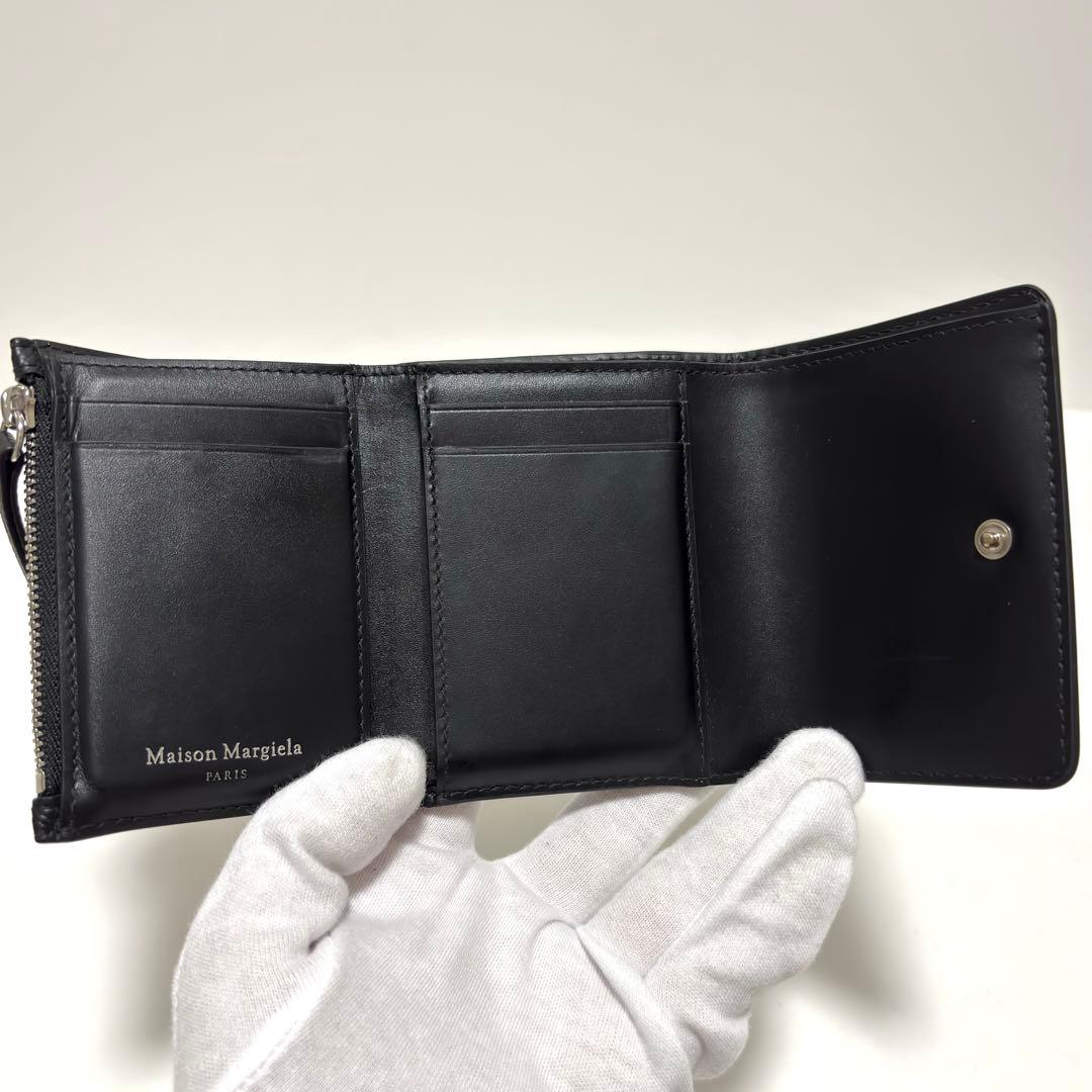 541✨美品✨メゾンマルジェラ 三つ折り財布 4ステッチ レザー ブラック 黒
