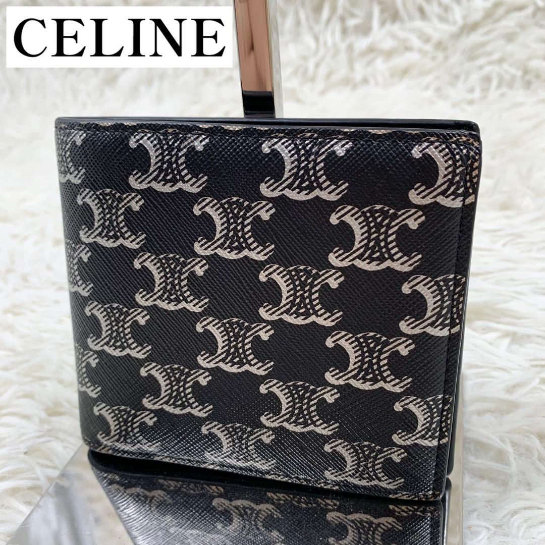 【✨極美品✨】 セリーヌ トリオンフ モノグラム 二つ折り財布 ブラック