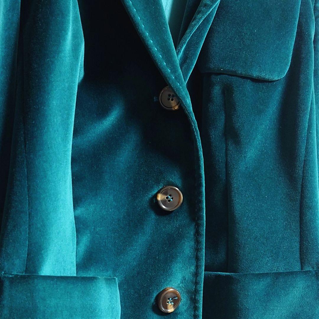 ★c エスカーダ テーラードジャケット ベロア 光沢 高級感 ESCADA 緑