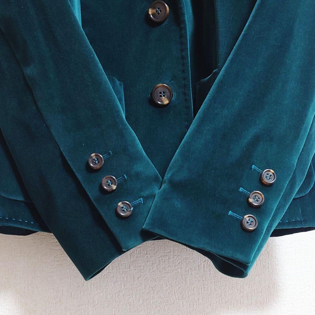 ★c エスカーダ テーラードジャケット ベロア 光沢 高級感 ESCADA 緑