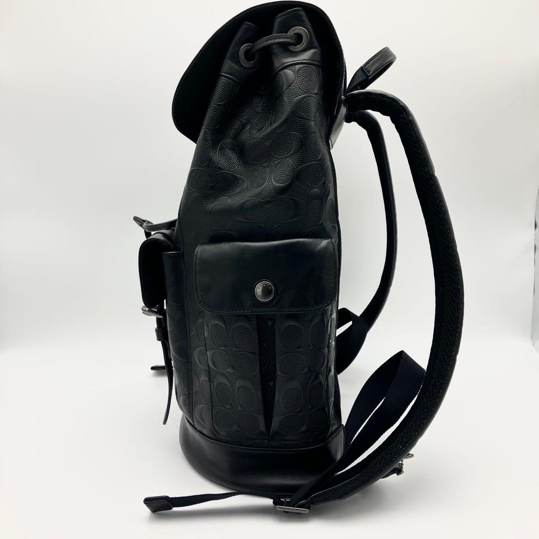 美品 コーチ ハドソン リュック バックパック エンボス ロゴ型押し レザー 黒