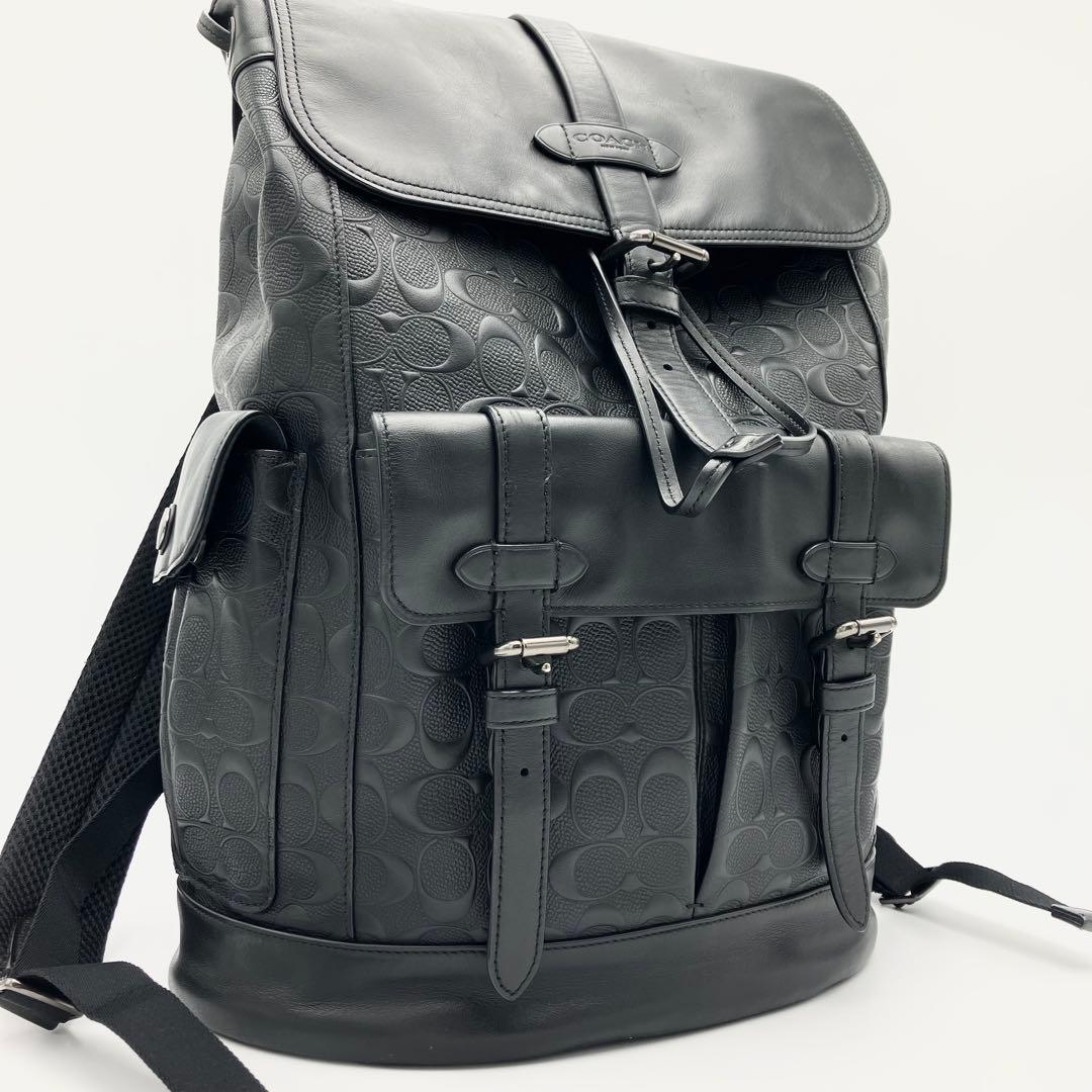 美品 コーチ ハドソン リュック バックパック エンボス ロゴ型押し レザー 黒
