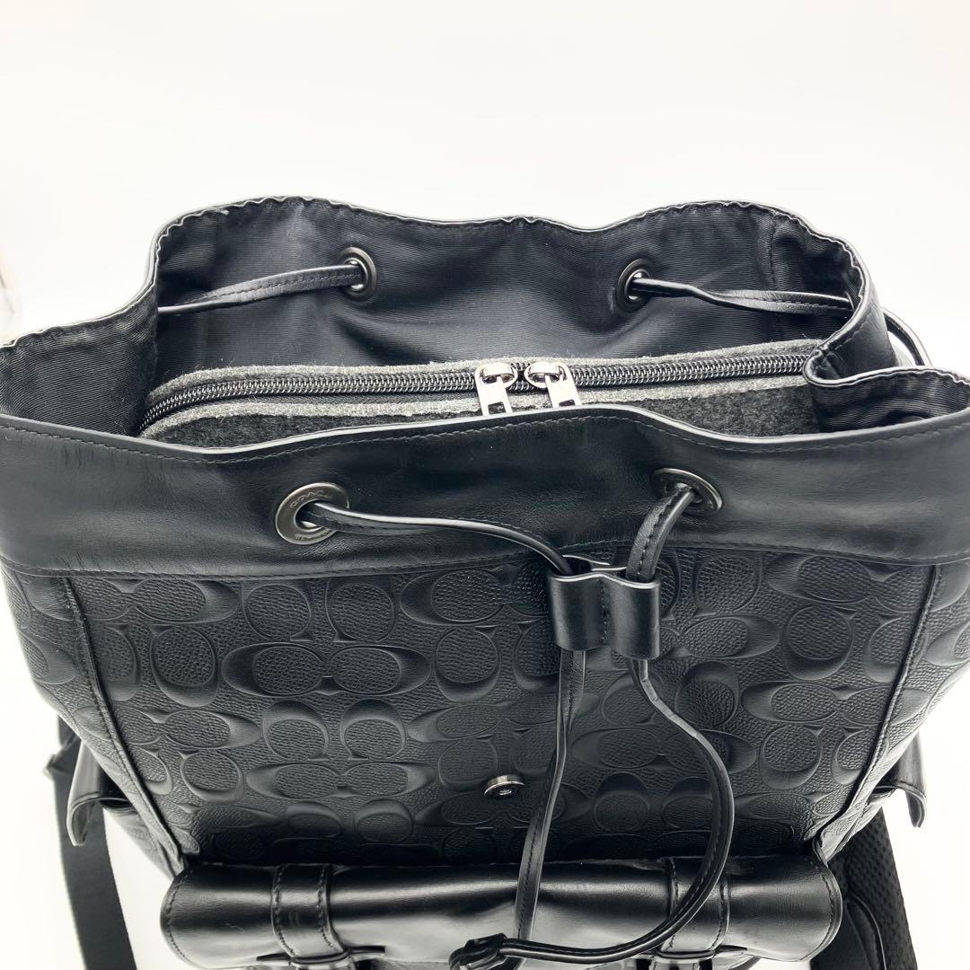 美品 コーチ ハドソン リュック バックパック エンボス ロゴ型押し レザー 黒