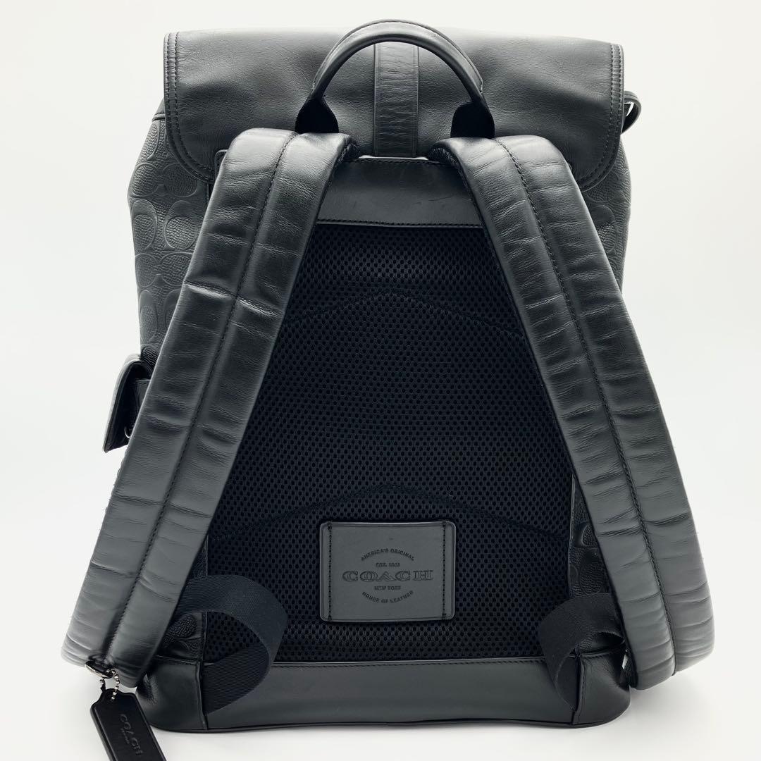 美品 コーチ ハドソン リュック バックパック エンボス ロゴ型押し レザー 黒