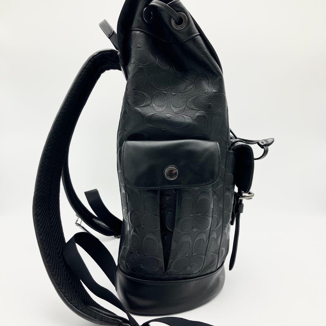 美品 コーチ ハドソン リュック バックパック エンボス ロゴ型押し レザー 黒